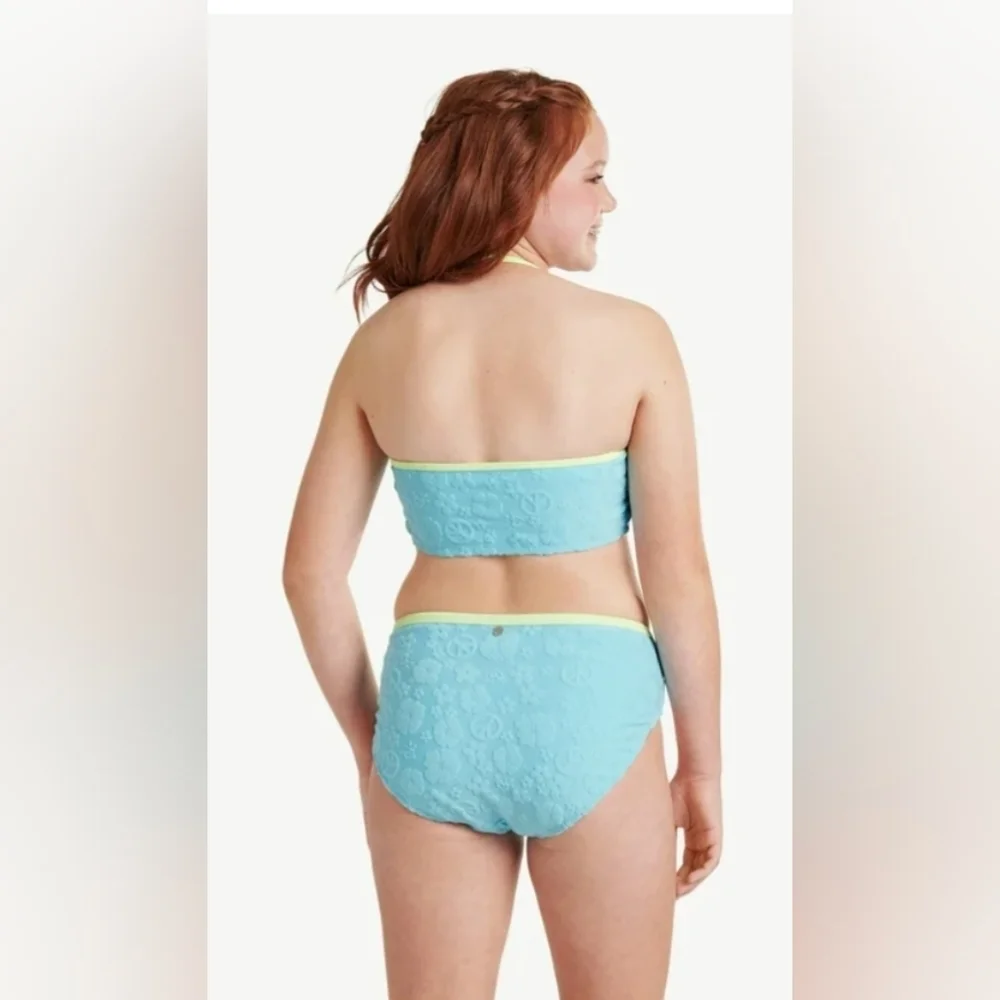 Justice Justice Girls 2 Piece Flounce Top Bikini Swimsuit Light Blue Size L(12/